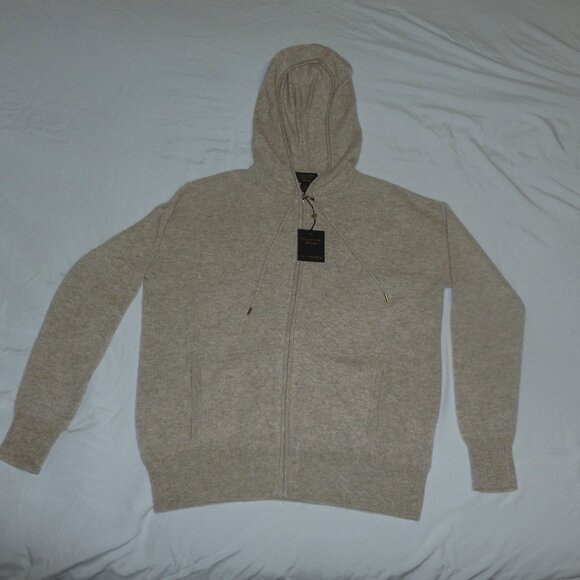 Charter Club Cashmere Long Sleeve Zip Up Hoodie Zipper M Pearl Taupe Cream NWT - Picture 2 of 15